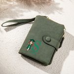 Personalised Cartoon Graduate Character Tri-fold PU Leather Wristlet Wallet with Initial and Card Holder  Graduation Birthday Gift for Women Graduates