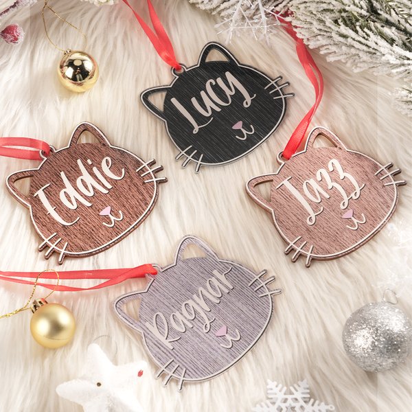 Personalized Cute Cat Face Ornament with Name Tree Decor Christmas Gift for Family Friend Cat Lover