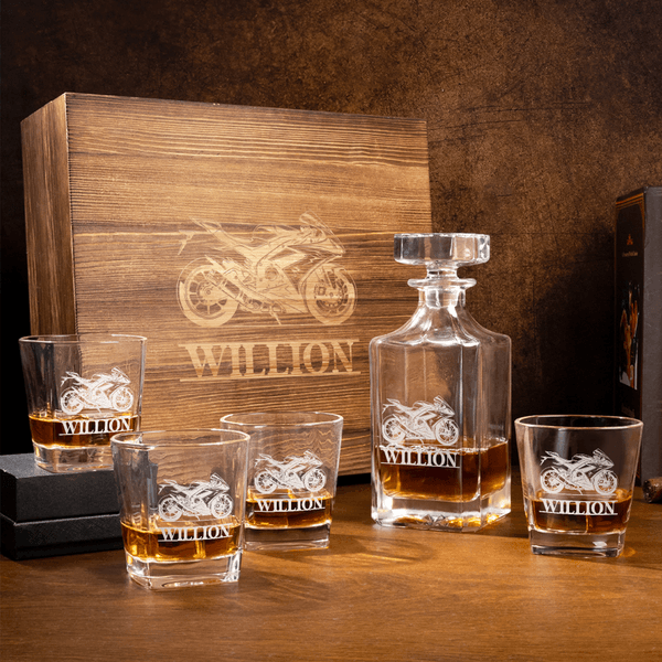 Personalized Motorcycle Engraved Name Whiskey Decanter Bar Accessory Birthday Gift for Men Whiskey Lovers