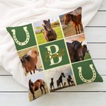 Cuscino personalizzato con nome e iniziali, con griglia a nove quadrati, collage di foto, ferro di cavallo, morbido cuscino per la casa, regalo per gli amanti dei cavalli.