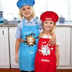 Tablier réglable personnalisé avec nom texte et motif d'animal mignon - Cadeau d'anniversaire fête pour les enfants
