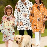 Personalised Funny Face Photo Multicolor Flannel Hoodie Daily Wear Birthday Christmas Gift for Family Friends Kids