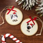Henkilökohtainen kirjailtu Pet Face Photo Ornamentti nimi ja punainen Bow Holiday Tree Decor joululahja lemmikkieläinten ystäville