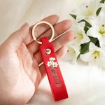Personalisierte Aquarell Stil Geburt Blume PU Leder Schlüsselanhänger mit Namen Hochzeit Party Geburtstag Jahrestag Geschenk für sie