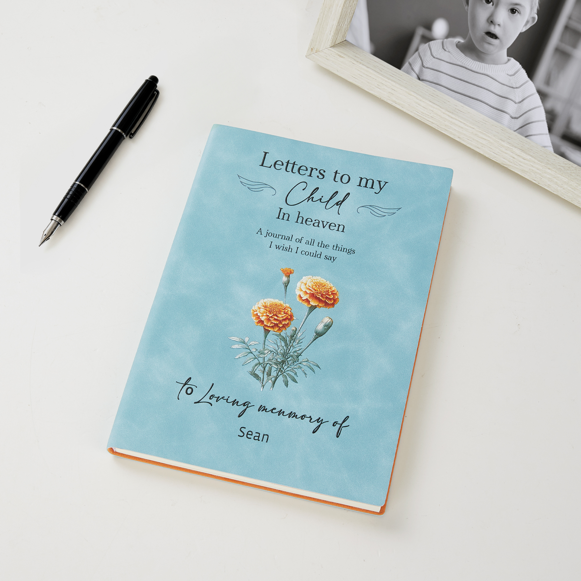 Personalized Letters to My Child in Heaven Notebook with Name and Birth Flower, A5 Leather Journal, Miscarriage Keepsake, Memorial Gift for Parents