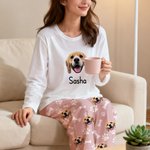 Foto personalizzate del volto di un animale domestico con zampa Morbido pigiama a maniche lunghe con nome Regalo di compleanno per gli amanti degli animali domestici