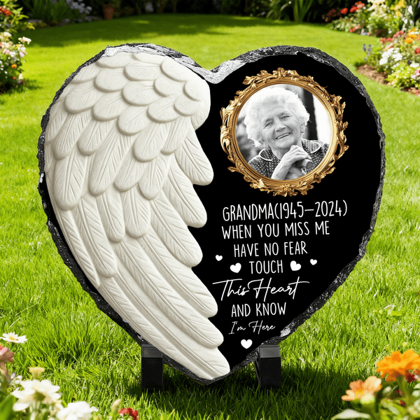 Personalised Angel Wing Heart Memorial Photo Garden Stone with Name Garden Decoration Memorial Gift for Loss of a Loved One Pet Owners