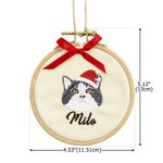 Henkilökohtainen kirjailtu Pet Face Photo Ornamentti nimi ja punainen Bow Holiday Tree Decor joululahja lemmikkieläinten ystäville