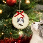 Henkilökohtainen kirjailtu Pet Face Photo Ornamentti nimi ja punainen Bow Holiday Tree Decor joululahja lemmikkieläinten ystäville