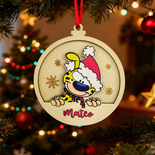 Ornamento natalizio personalizzato di Marsupilami leopardo macchiato di giallo con nome Regalo di Natale per bambini - Callie × Marsupilami