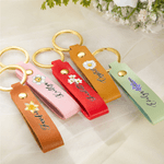 Personalisierte Aquarell Stil Geburt Blume PU Leder Schlüsselanhänger mit Namen Hochzeit Party Geburtstag Jahrestag Geschenk für sie