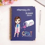 Personalizada de dibujos animados personaje médico 2026 Planificador espiral A5 cuaderno con semanal mensual Planificador de páginas Regalo de cumpleaños para las mujeres farmacéuticos