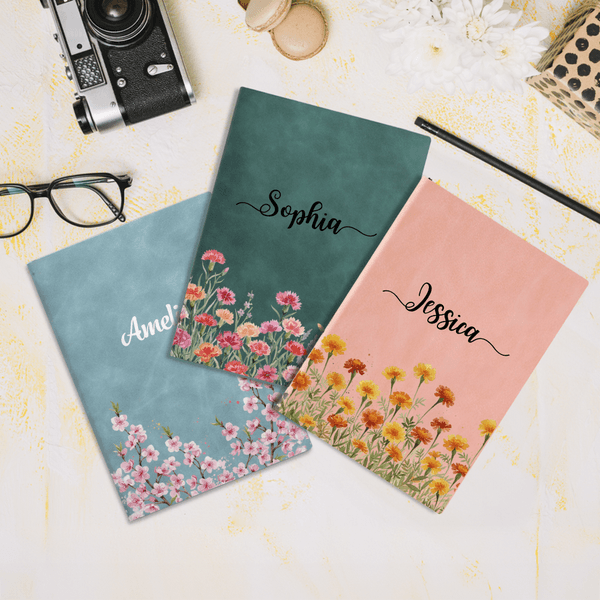 Personalized Watercolor Style Birth Flower A5 Journal Notebook with Name Daily Use Birthday Gift for Friends Family