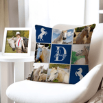 Cuscino personalizzato con nome e iniziali, con griglia a nove quadrati, collage di foto, ferro di cavallo, morbido cuscino per la casa, regalo per gli amanti dei cavalli.