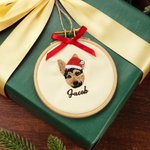 Henkilökohtainen kirjailtu Pet Face Photo Ornamentti nimi ja punainen Bow Holiday Tree Decor joululahja lemmikkieläinten ystäville