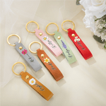 Personalisierte Aquarell Stil Geburt Blume PU Leder Schlüsselanhänger mit Namen Hochzeit Party Geburtstag Jahrestag Geschenk für sie