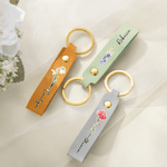 Personalized Birth Flower PU Leather Keychain with Name Wedding Party Birthday Anniversary Gift for Woman
