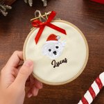 Henkilökohtainen kirjailtu Pet Face Photo Ornamentti nimi ja punainen Bow Holiday Tree Decor joululahja lemmikkieläinten ystäville