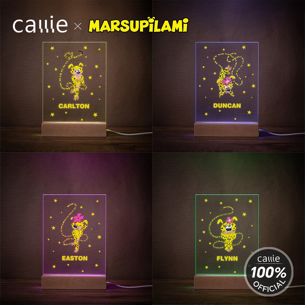 Gepersonaliseerd Langstaartluipaard Marsupilami Naam Acryl LED Nachtlampje met Voet Home Decor Verjaardagscadeau voor kinderen | Callie × Marsupilami® 3