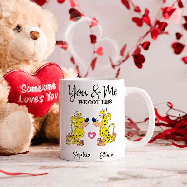Personalized Yellow-Spotted Leopard Marsupilami 11 oz 15 oz Ceramic Mug with Name and Year Valentine's Day Gift for Couple | Callie × Marsupilami®