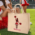 Personalized Cartoon Cheerleading Character Jute Tote Bag with Team Name Senior Night Game Day Team Gift for Cheerleaders Coaches