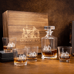 Decantador de whisky personalizado con nombre grabado Tractor con 4 copas y caja de madera Set Regalo de cumpleaños Aniversario para hombres Bartenders Amantes del whisky