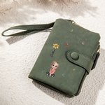 Personalized Cartoon Character Birth Flower Leather Tri-Folded Wristlet Name Wallet with Card Holder Birthday Gift for Women Girls