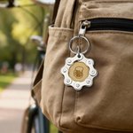 Personalised Upcycled Bicycle Chain Keychain with Laser-Engraved Wood Pattern and Text Birthday Outdoor Activities Gift for Friends Cyclists