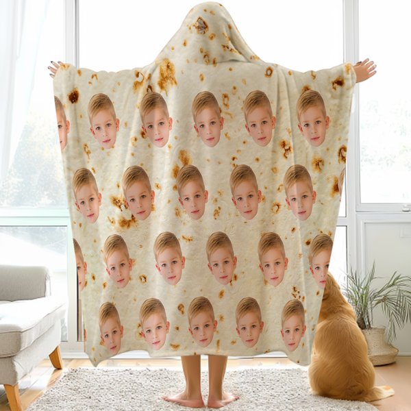 Personalised Tacos Pizza Biscuits Soft Hooded Blanket with Photos Home Decor Birthday Gift for Family Friends