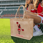 Personalized Cartoon Cheerleading Character Jute Tote Bag with Team Name Senior Night Game Day Team Gift for Cheerleaders Coaches