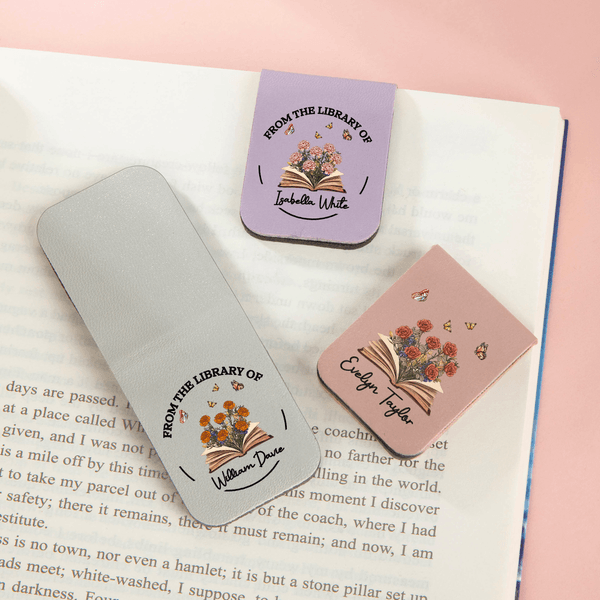 Personalizzato From The Library Of Birth Flower Clip segnalibro magnetico in pelle PU con nome Regalo di compleanno per gli amanti dei libri
