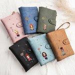 Personalized Cartoon Character Birth Flower Leather Tri-Folded Wristlet Name Wallet with Card Holder Birthday Gift for Women Girls