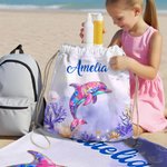 Personlig strandhandduk med havsdjur design superstor och snabbttorkande med namn perfekt present för semester eller födelsedag
