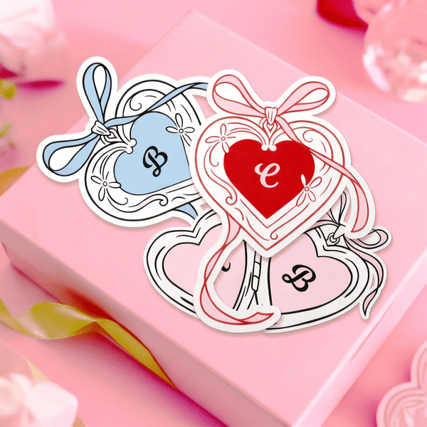 Personalized Multicolor Heart Bow Waterproof Stickers with Initial Valentine's Day Wedding Gift for Couple Women