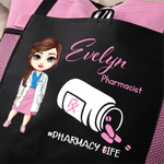 Personalizzato Cartoon Medical Character Pill Tote Bag con nome e tasche a rete Regalo di compleanno di apprezzamento per il personale medico infermieristico