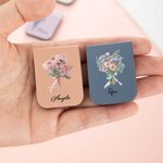 Segnalibro magnetico in pelle PU personalizzato con bouquet di fiori di nascita e nome regalo per lettori