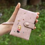 Personalized Cartoon Character Birth Flower Leather Tri-Folded Wristlet Name Wallet with Card Holder Birthday Gift for Women Girls