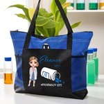 Personalizzato Cartoon Medical Character Pill Tote Bag con nome e tasche a rete Regalo di compleanno di apprezzamento per il personale medico infermieristico