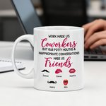 Spersonalizowany ceramiczny kubek do kawy Work Made Us Coworkers Beard Lip Design z 2-8 imionami do codziennego użytku Prezent dla współpracowników