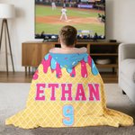 Personalized Multi-Style Ice Cream Baseball Soft Throw Hooded Blanket with Name and Number Birthday Gift for Teen Athlete Coach