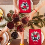 Tovagliolo personalizzato in 100% cotone con nome ghirlanda e fiocco regalo di Natale per famiglia e amici