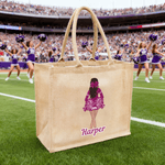 Personalized Cartoon Cheerleading Character Jute Tote Bag with Team Name Senior Night Game Day Team Gift for Cheerleaders Coaches