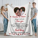 Personalized I Love You Heart Photo Soft Throw Blanket with Names Home Decor Valentine's Day Gift for Couple