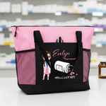Personalizzato Cartoon Medical Character Pill Tote Bag con nome e tasche a rete Regalo di compleanno di apprezzamento per il personale medico infermieristico