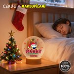 Spersonalizowana czapka Mikołaja z długim ogonem Marsupilami Akrylowa lampka nocna LED z imieniem Prezent świąteczny dla dzieci | Callie × Marsupilami®