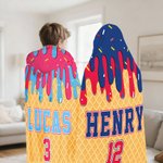 Personalized Multi-Style Ice Cream Baseball Soft Throw Hooded Blanket with Name and Number Birthday Gift for Teen Athlete Coach