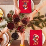 Personalized Santa Hat 100% Cotton Red Napkin with Name and Initial Party Table Decor Christmas Gift for Family Friends