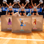 Personalized Cartoon Cheerleading Character Jute Tote Bag with Team Name Senior Night Game Day Team Gift for Cheerleaders Coaches