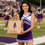 Personalized Cartoon Cheerleading Character Jute Tote Bag with Team Name Senior Night Game Day Team Gift for Cheerleaders Coaches