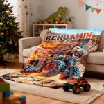 Personalized Monster Cheetah Lion Dinosaur Truck Soft Throw Blanket with Name Birthday Gift for Boys Kids Babies Truck Lovers